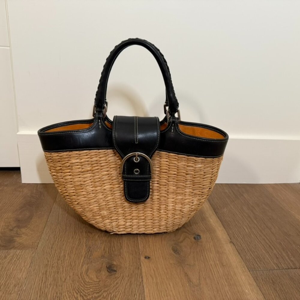 Coach Basket Handbag - with black leather trim